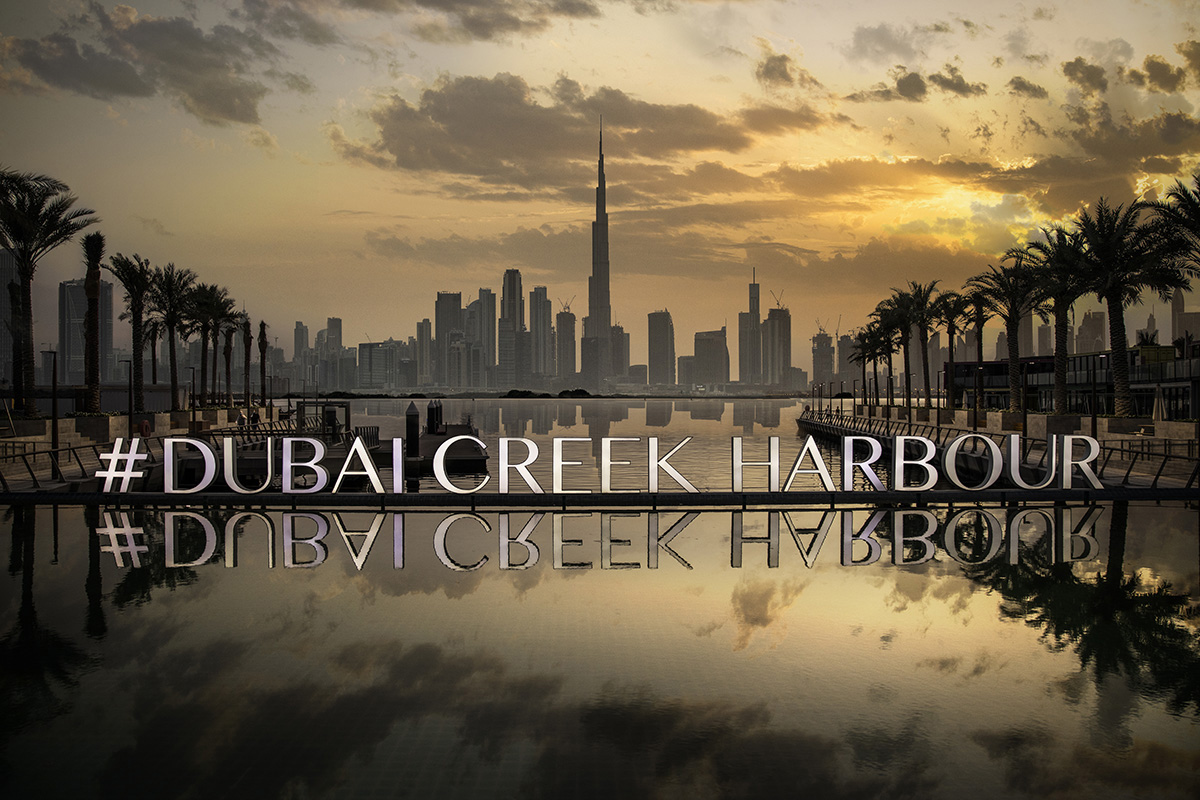 The always fashionable Dubai Creek Harbour (a residential and commercial project developed by Emaar Properties) with deserted concrete during the covid-19 pandemic and Ramadan 2020.